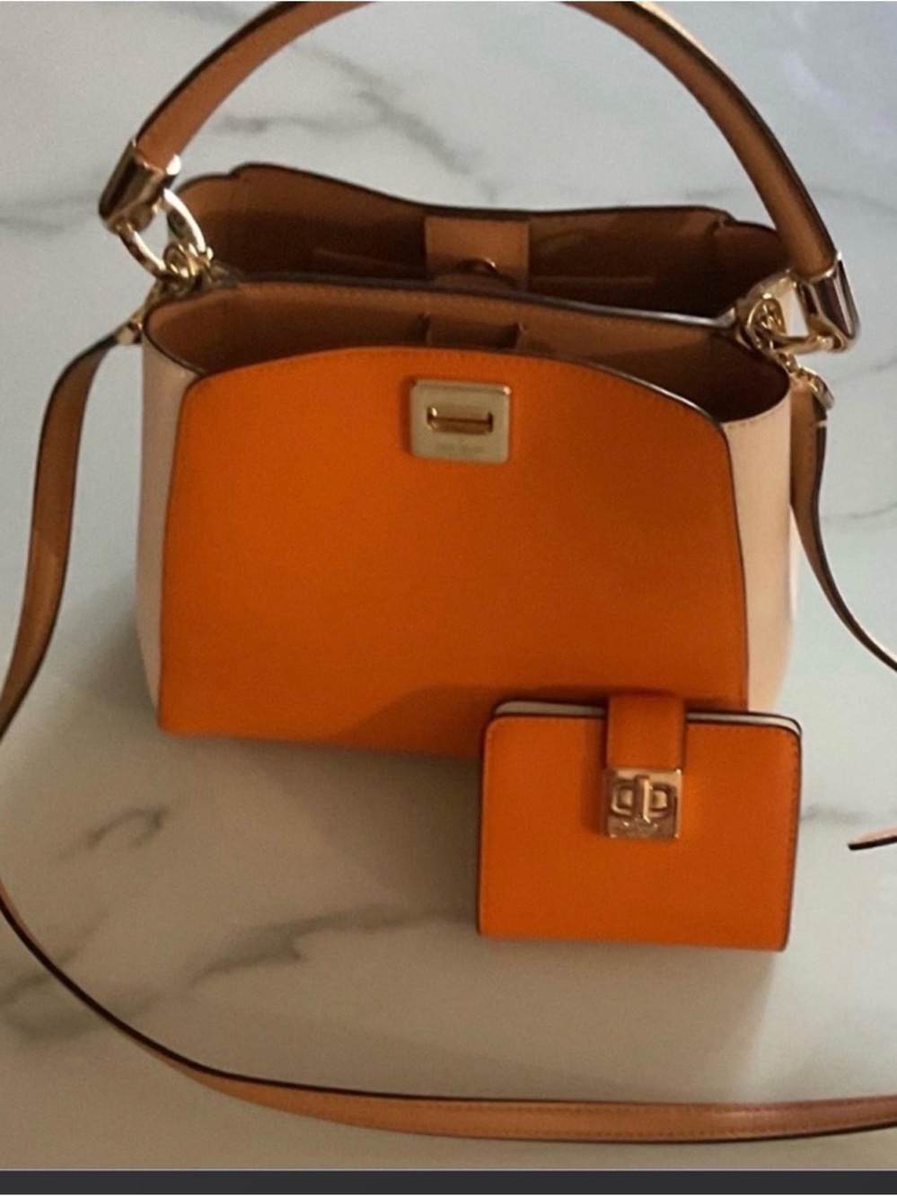 kate spade Orange Leather Top-Handle Shoulder Bag with Matching Wallet
